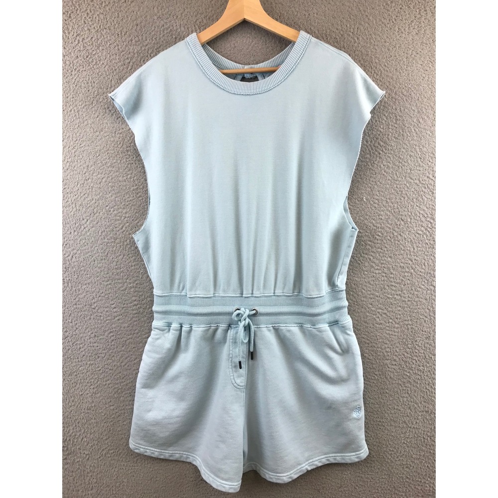 Free People Light Blue Cotton Blend One Piece Romper Shorts Sleeveless Keyhole M